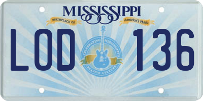 MS license plate LOD136