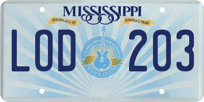MS license plate LOD203