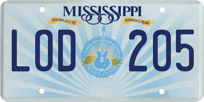 MS license plate LOD205