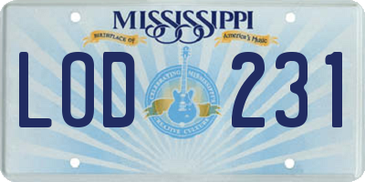 MS license plate LOD231