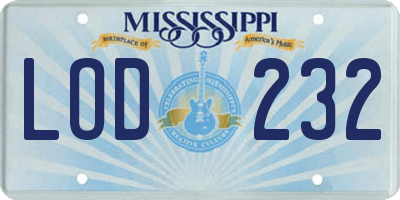 MS license plate LOD232