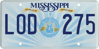 MS license plate LOD275