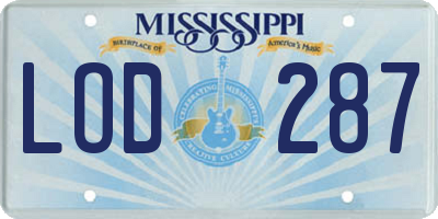 MS license plate LOD287