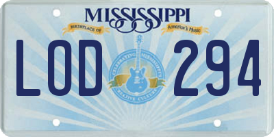 MS license plate LOD294