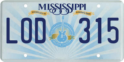 MS license plate LOD315