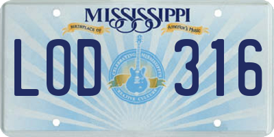 MS license plate LOD316