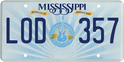 MS license plate LOD357