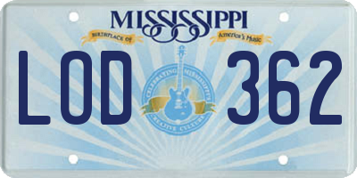 MS license plate LOD362