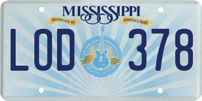 MS license plate LOD378
