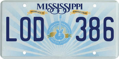 MS license plate LOD386