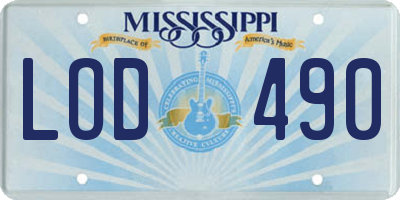 MS license plate LOD490