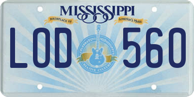 MS license plate LOD560