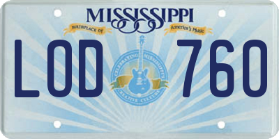 MS license plate LOD760
