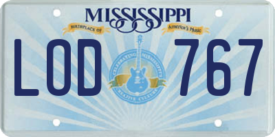 MS license plate LOD767