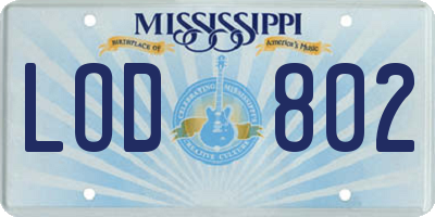 MS license plate LOD802