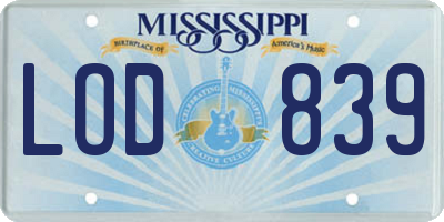 MS license plate LOD839