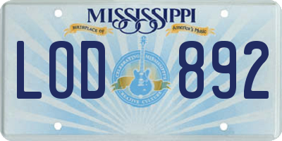 MS license plate LOD892