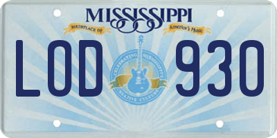 MS license plate LOD930
