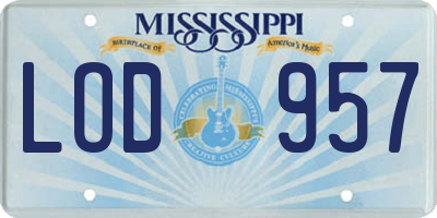MS license plate LOD957