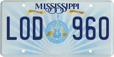 MS license plate LOD960