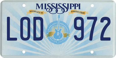 MS license plate LOD972