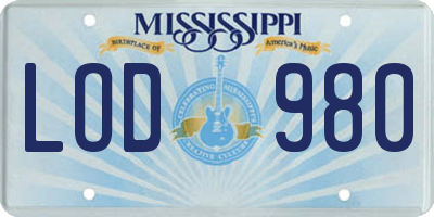 MS license plate LOD980