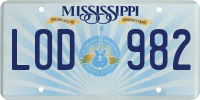 MS license plate LOD982