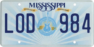 MS license plate LOD984