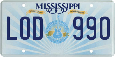MS license plate LOD990