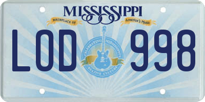 MS license plate LOD998