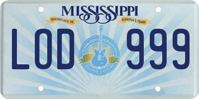 MS license plate LOD999