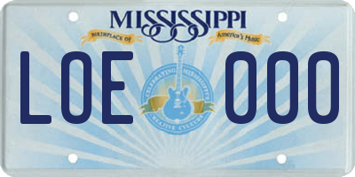 MS license plate LOE000