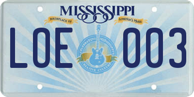 MS license plate LOE003