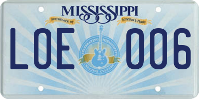 MS license plate LOE006
