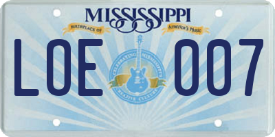 MS license plate LOE007