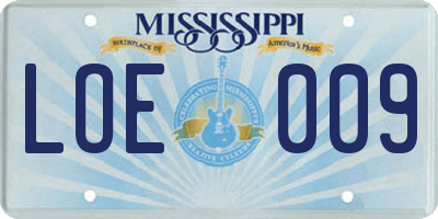 MS license plate LOE009
