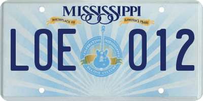 MS license plate LOE012
