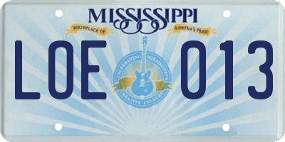 MS license plate LOE013