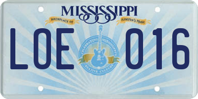 MS license plate LOE016