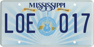 MS license plate LOE017