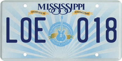 MS license plate LOE018