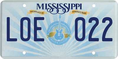 MS license plate LOE022