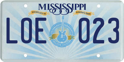 MS license plate LOE023