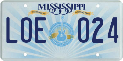 MS license plate LOE024