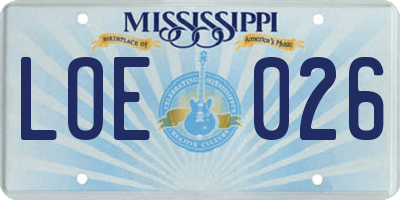 MS license plate LOE026