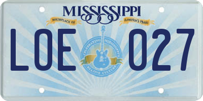 MS license plate LOE027
