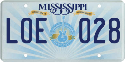 MS license plate LOE028