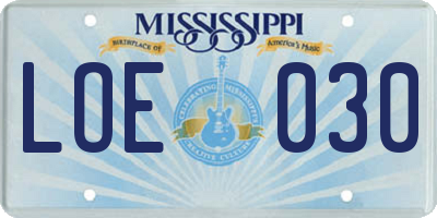 MS license plate LOE030