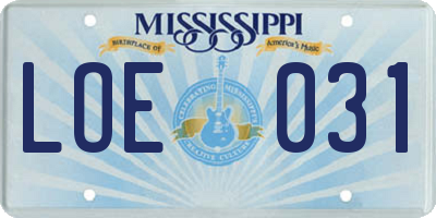 MS license plate LOE031