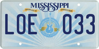 MS license plate LOE033